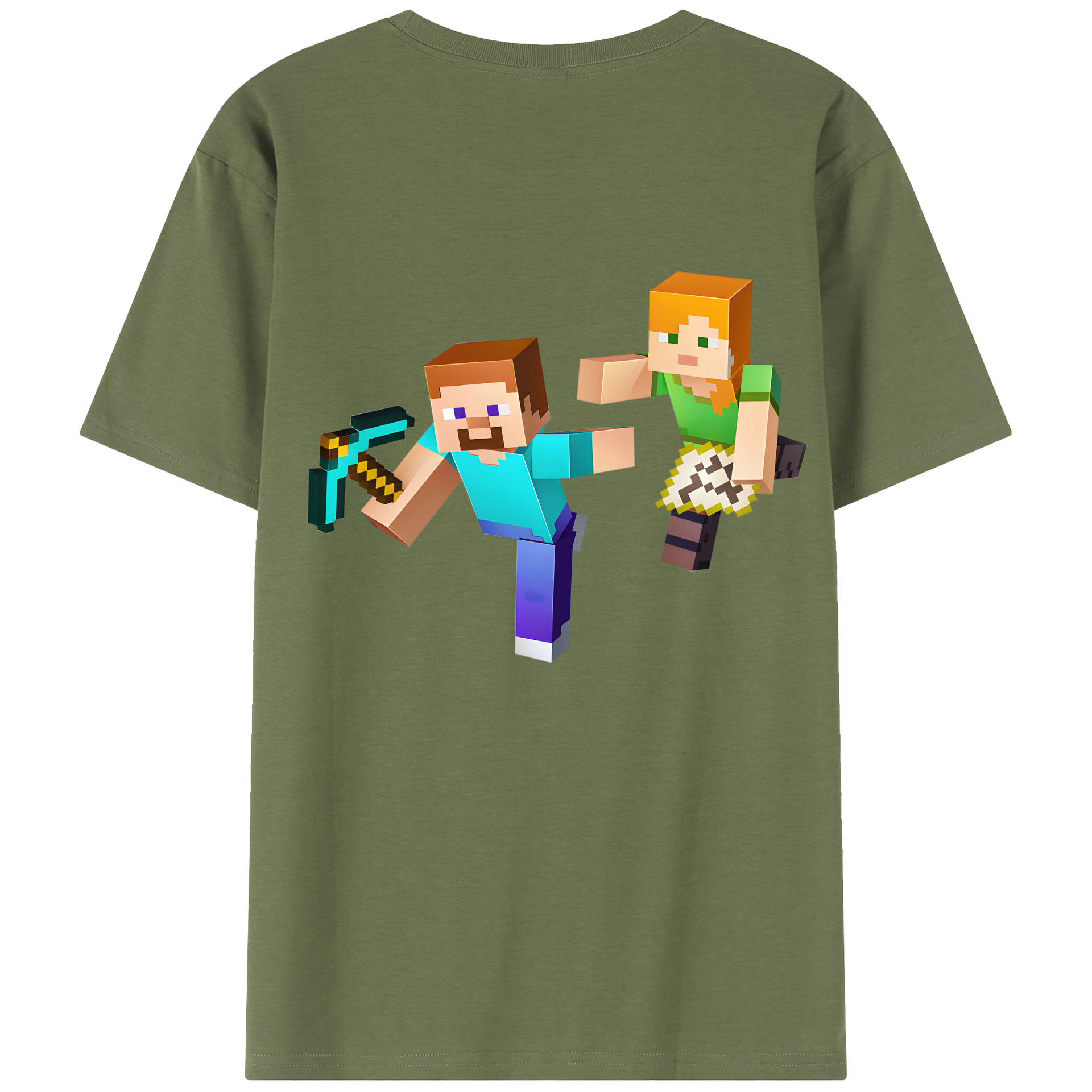 （画像用） マインクラフト ブロックの世界 Minecraft MC Block world 綿100％半袖Tシャツ（背面プリント）